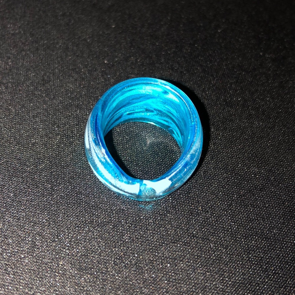 Glass Over-Sized Statement Ring - White Blue Swirl - image 5